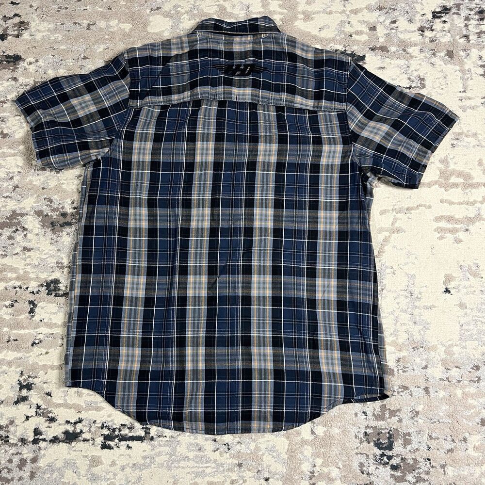 Harley Davidson Short Sleeve Metal Button Down Plaid Flannel Shop Shirt Sz Large - Picture 5 of 9